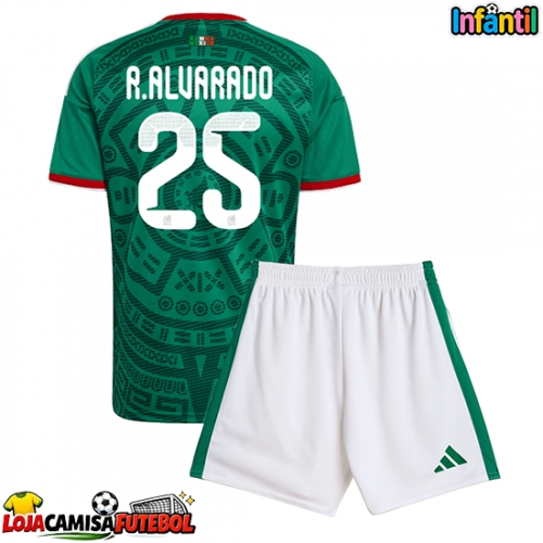 Camisa de Futebol México Roberto Alvarado #25 Equipamento Principal Infantil Mundo 2026 Manga Curta (+ Calças curtas)